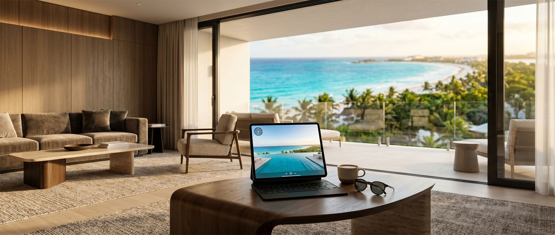 Boutique hotel lobby in Cancún — how a virtual tour wins back direct bookings from OTAs