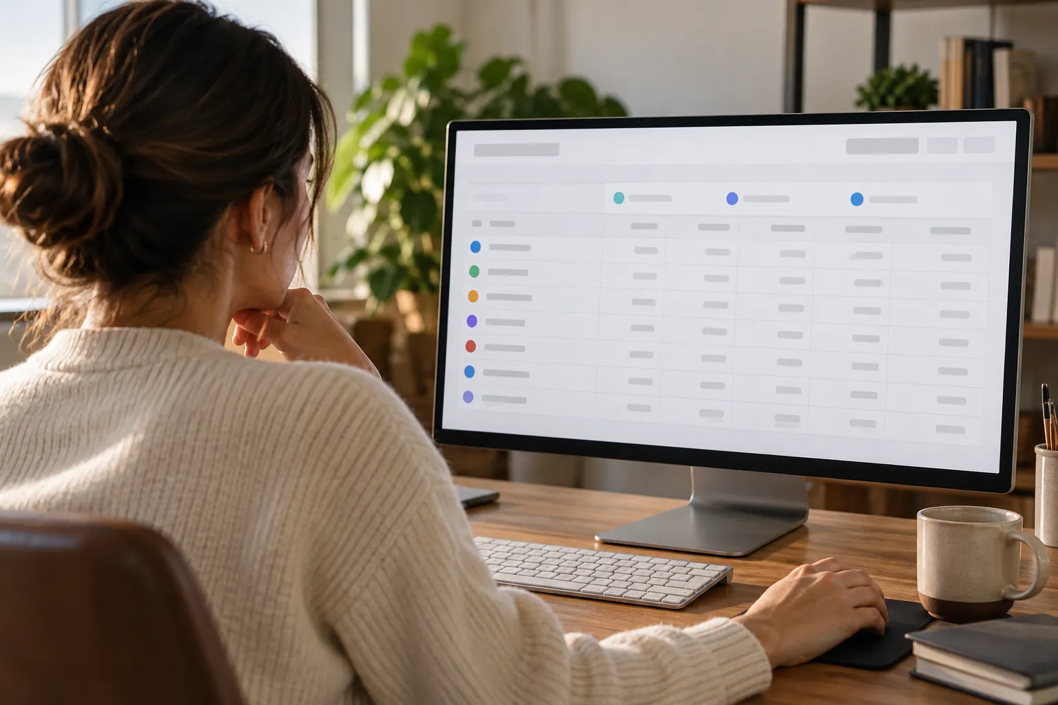 Analista revisa una tabla genérica de adquisición en un monitor