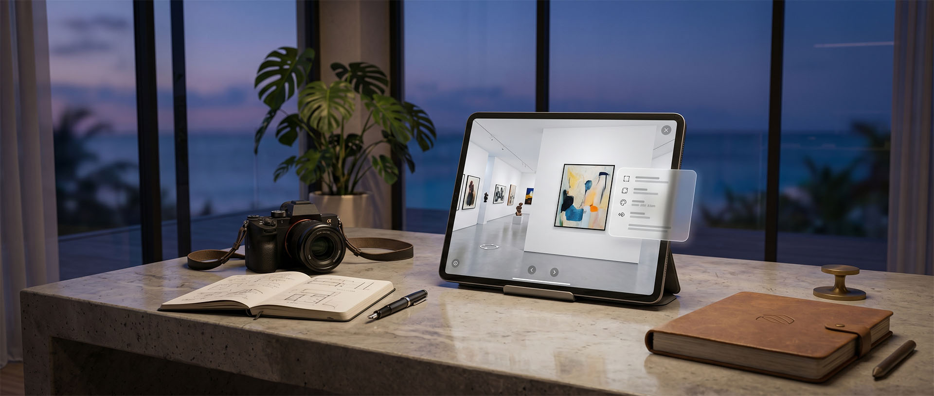 Artwork information displayed inside a virtual gallery