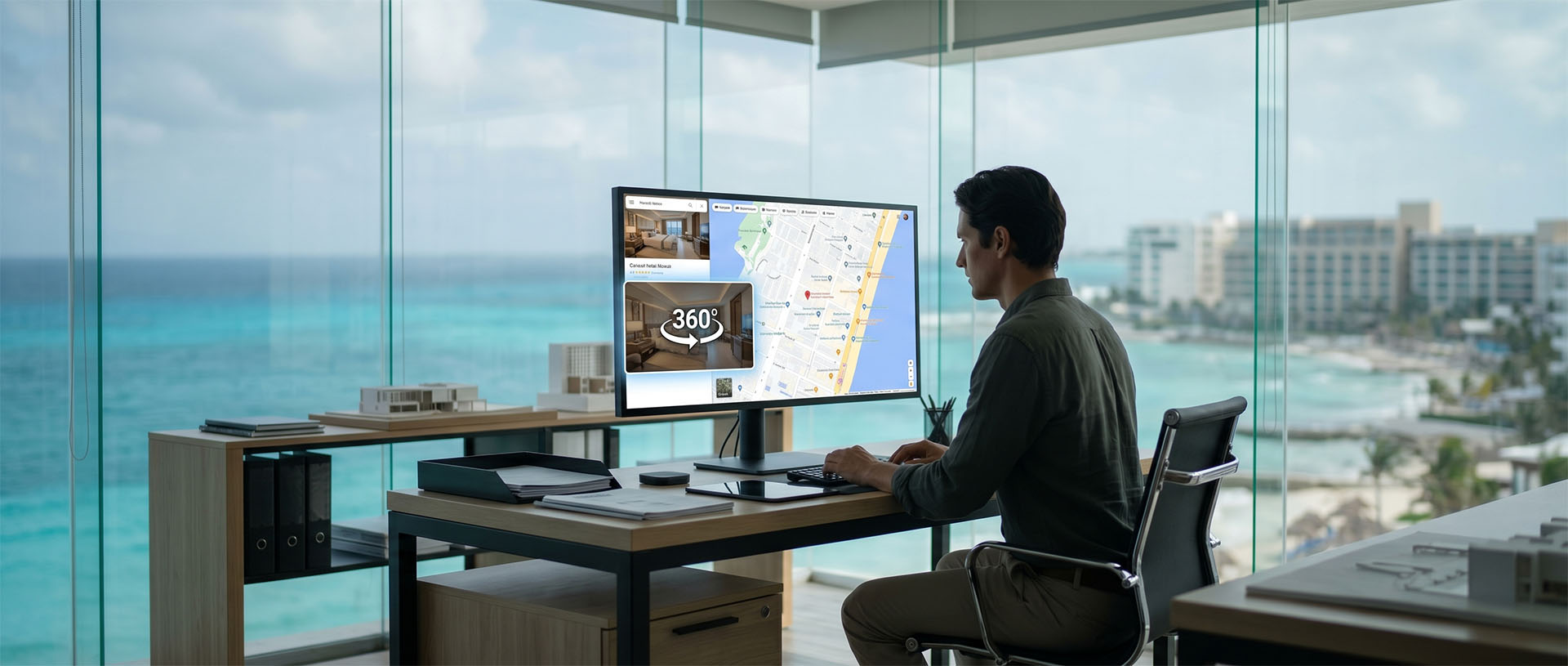 A business using Google Maps and a virtual tour to help customers evaluate the space