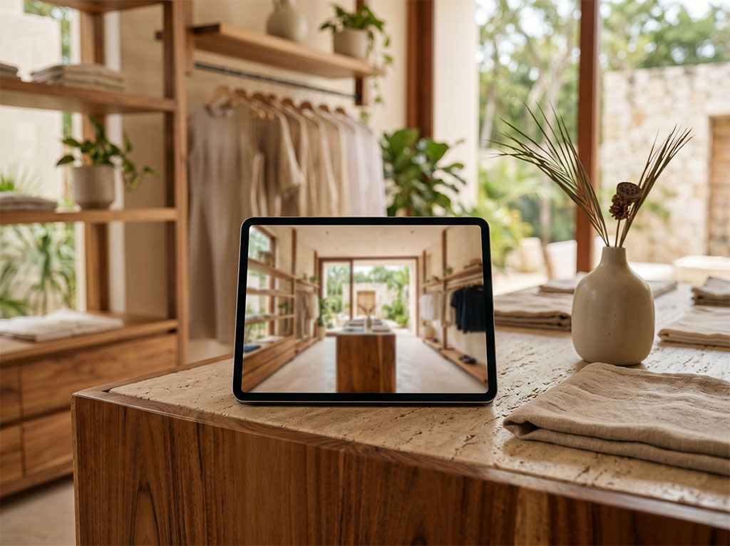 Tienda inmersiva retail físico que vende en línea con tour 360