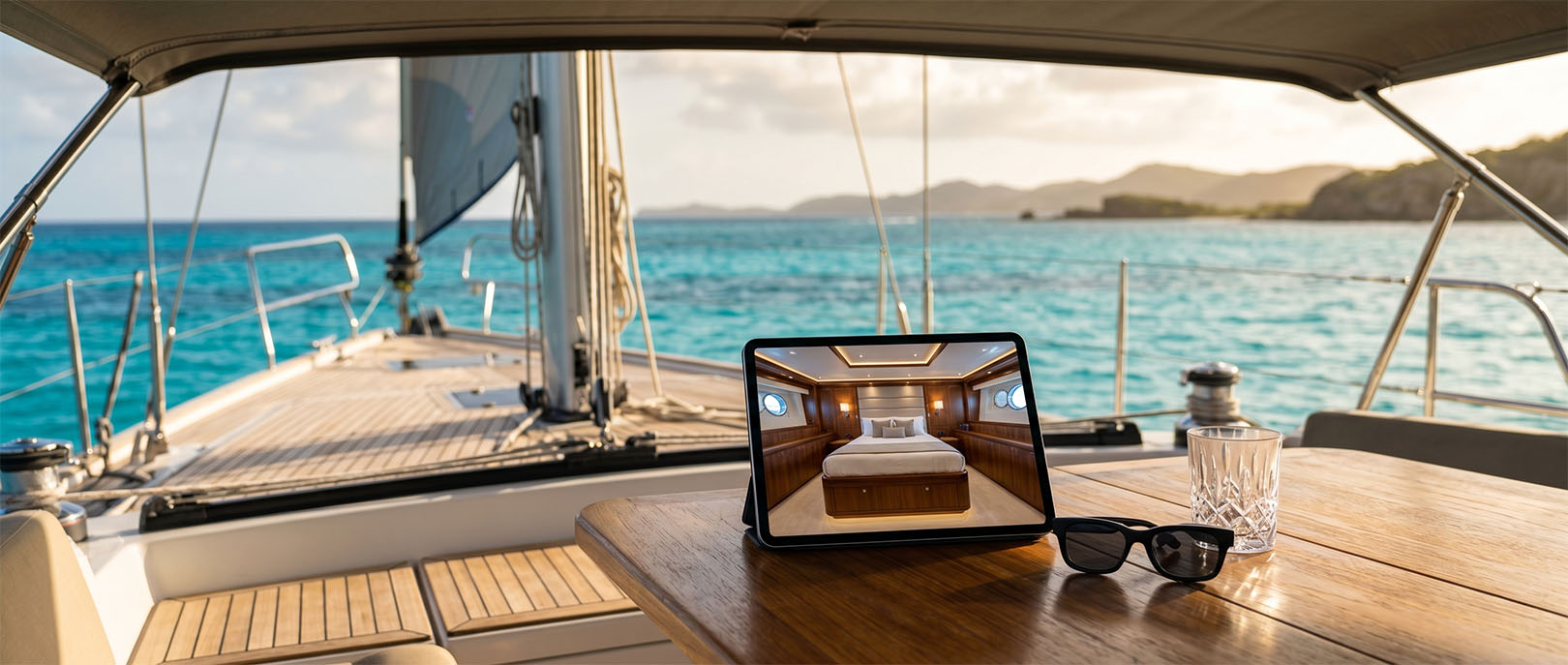 Luxury yacht interior presented through a high-resolution virtual tour