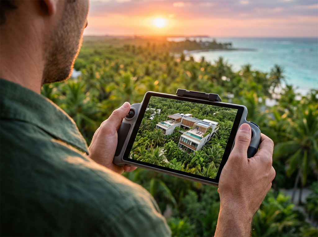 Video drone 4K desarrollo inmobiliario Cancún Tulum