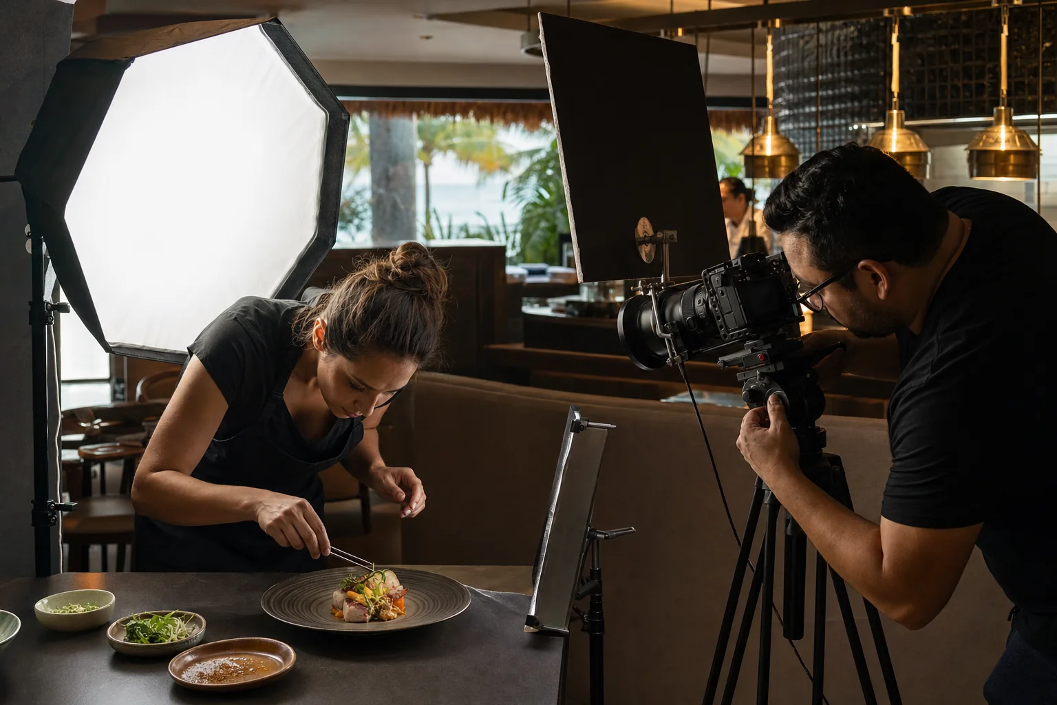 Producción profesional de fotografía gastronómica con iluminación de estudio