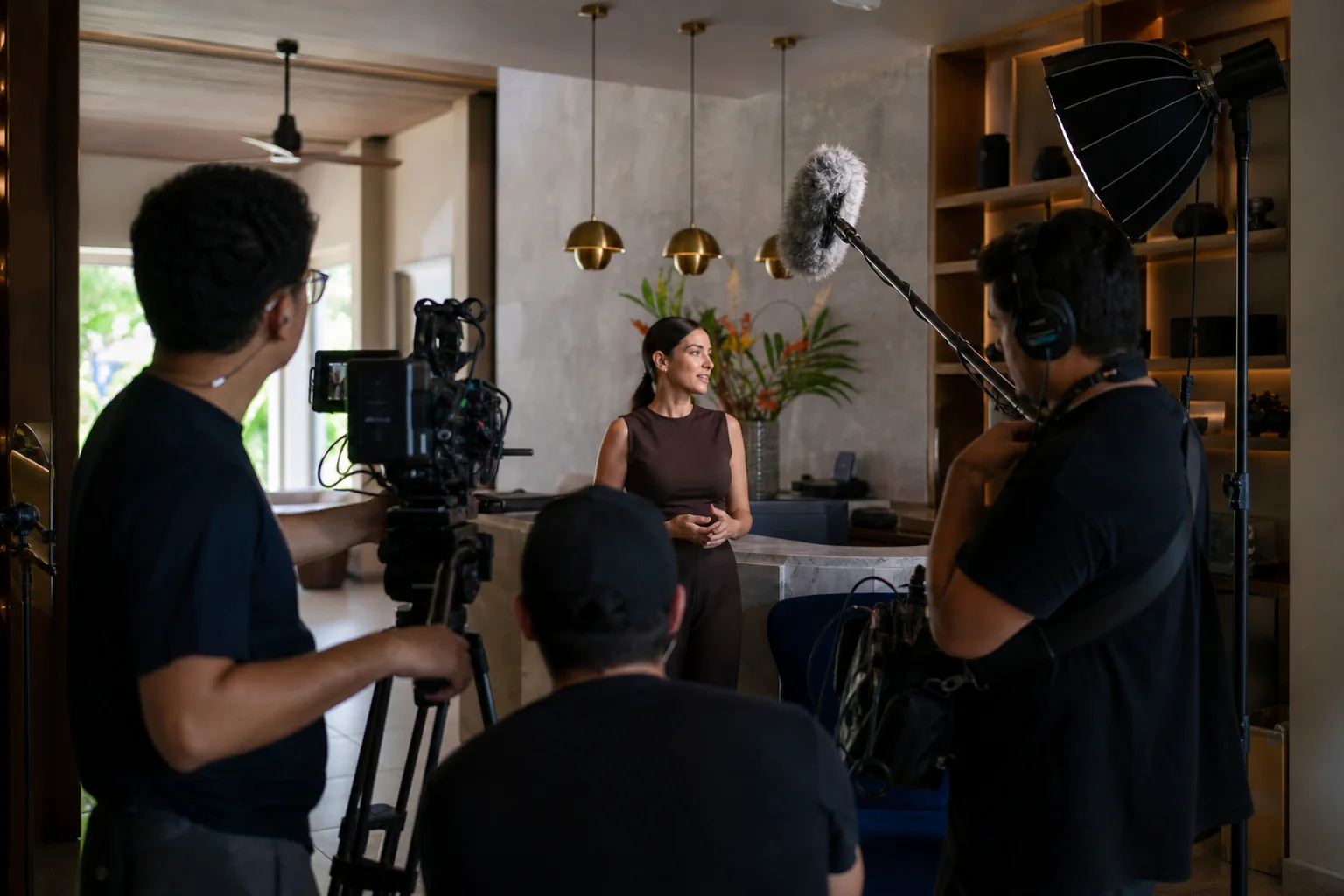 Equipo audiovisual grabando a una vocera para contenido de redes sociales