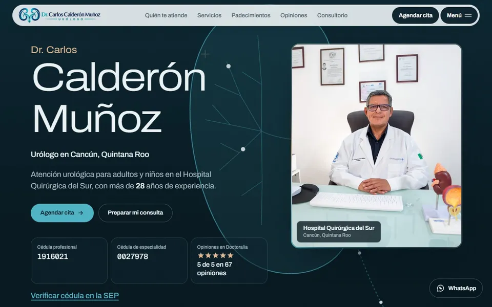 Dr. Carlos Calderón’s website on desktop