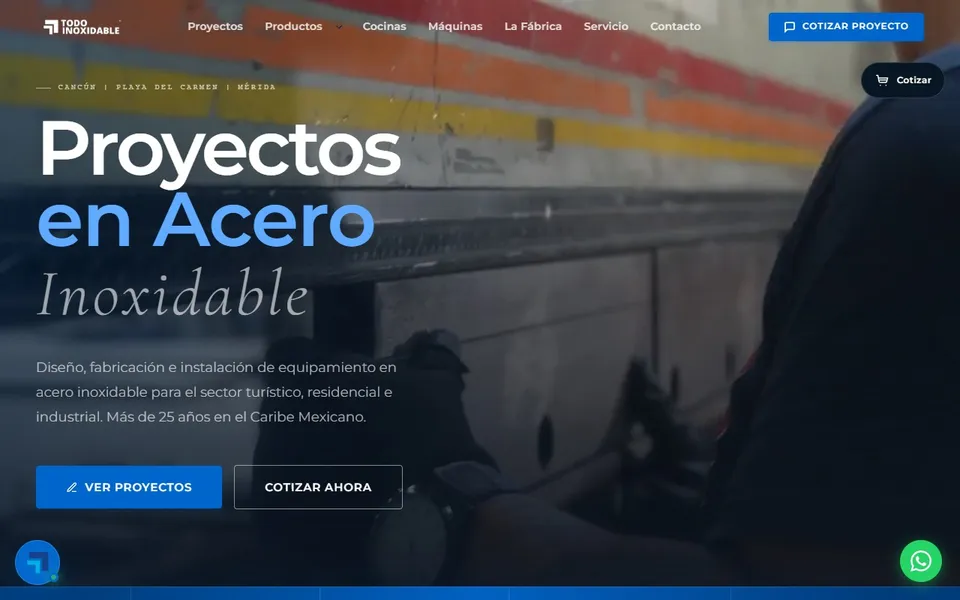 Todo Inoxidable website on desktop