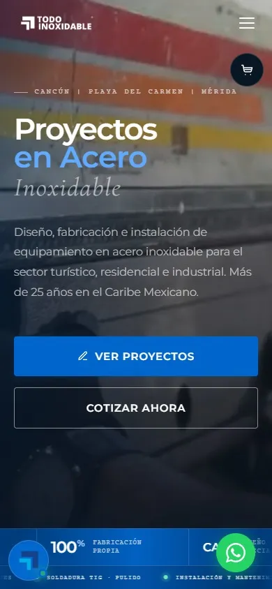 Todo Inoxidable website on a phone