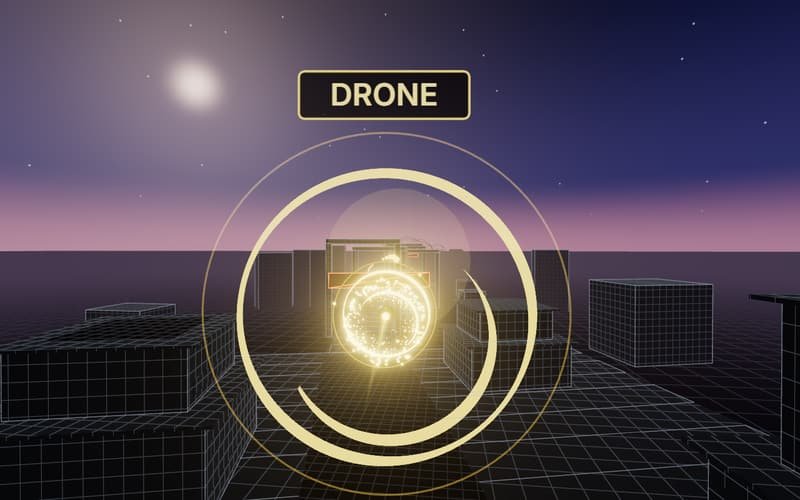 Aro de captura con el rótulo DRONE sobre las terrazas escalonadas
