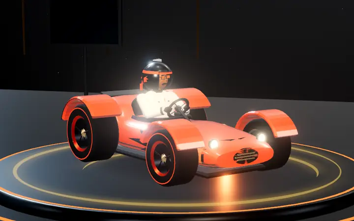 Ember Cub, el kart de The Chef, en la plataforma del garaje