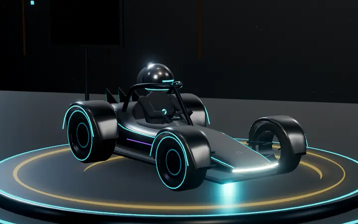 Volt One, el kart de The Founder, en la plataforma del garaje