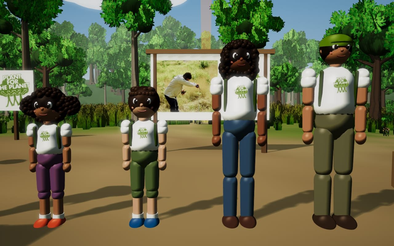 Los cuatro personajes del juego: un hombre, una mujer, un niño y una niña