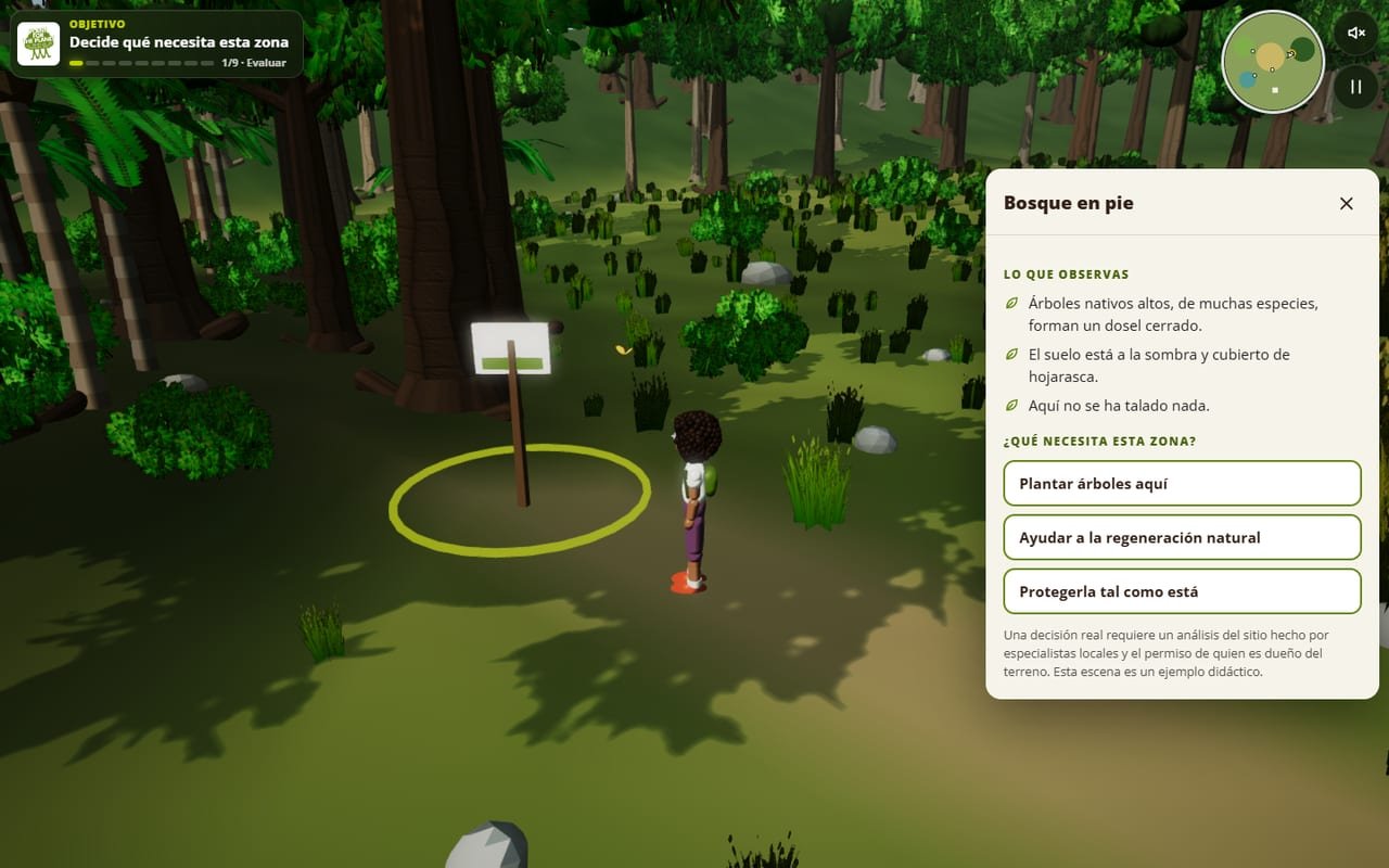 Diálogo del juego para decidir qué necesita una zona de selva en pie